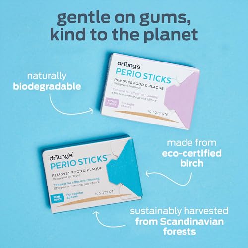 DrTung's Dental Sticks for Teeth & Gum Cleaning - Thin, 100 Count, 6 Pack 100 Count (Pack of 6)