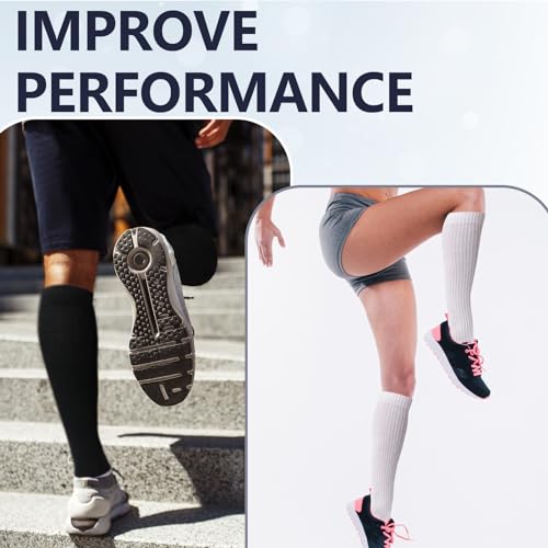 '+MD Cotton Compression Socks for Women & Men 4/6 Pairs 15-20mmHg Knee High for Sports, Travel, Nursing Long Sitting Standing 9-11 4 Pairs White Cushion 15-20mmhg