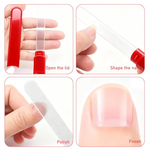 WOKOTO 2 Packs Glass Nail File with Case for Nail Shaping & Polishing, Red & Pinkish Purple Double Sided Transparent Crystal Diamond Fingernail Files Glass Nail Buffer for Natural and Acrylic Nails