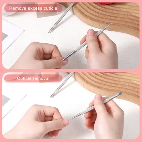 2 PCS Nail Cuticle Pusher Pen, Metal Double Ended Tools for Nails, Stainless Steel Cuticle Pusher Nail Dotting Pen, Professional Cuticles Remover Tool for Manicure Pedicure Nails Art Care Tools