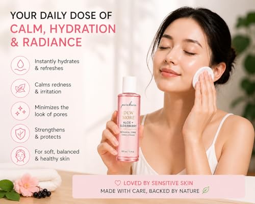 Aloe & Elderberry Facial Toner for Sensitive Skin – Organic, Alcohol-Free Hydrating Face Toner, Soothing & Pore-Minimizing, Gentle Glow-Boosting Toner, 100 mL