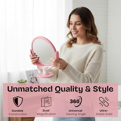 Danielle Creations Soft Touch Held Vanity 10 Times Magnifying Mirror, Blush Pink Blush Pink & Chrome 10 x