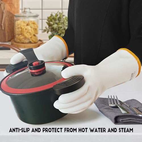 DEYAN Silicone BBQ Grill Gloves, Heat Resistant Oven Mitts,9/L White 9/L