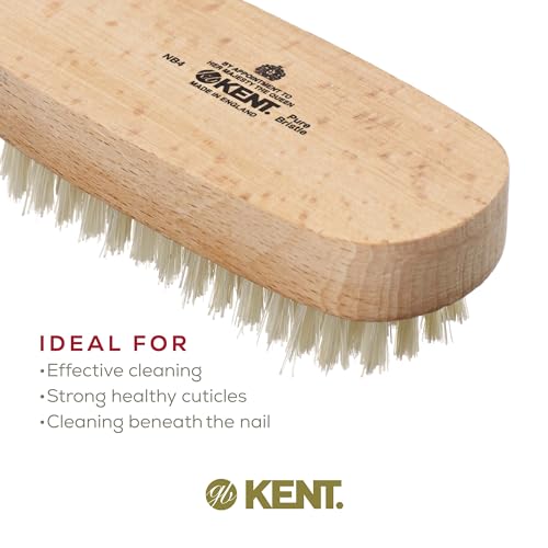 Kent NB4 Natural Bristle Fingernail Brush and Hand Scrub Brush for Nails. Beechwood Finger Nail Brush to Clean Nails and Nail Scrubber Brush for Hands, Feet, Fingernails, and Toenails. Made in England