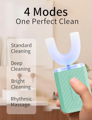 U-Shaped Electric Toothbrush for Adults, Electric Toothbrush with IPX7 Waterproof, U Shaped Toothbrush with 4 Clean Modes