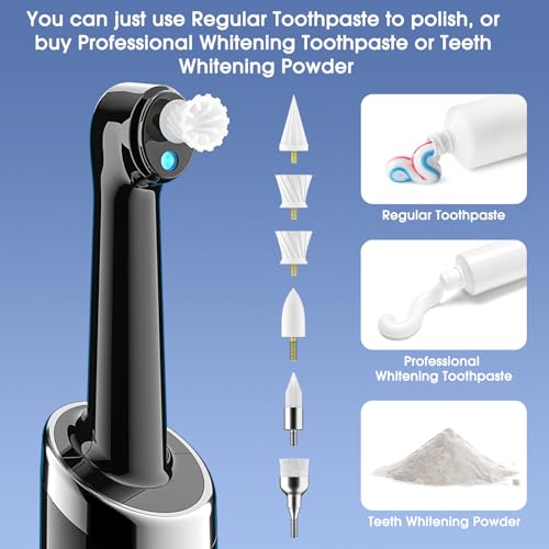 Tooth Polisher Plaque Remover for Teeth, Whitening Kit with 10 Brush Heads & 6 Polishing Pastes, 5 Smart Modes to Effectively Remove Stains, Yellowing and Plaque, Rechargeable, Black 1 count (Pack of 1) 1 Count (Pack of 1)