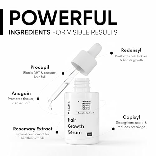 Masofta Hair Growth Serum For Density, Hair fall Control with 3% Redensyl, 5% Capixyl, 4% Anagain, 3% Procapil & 3% Baicapil, Rosemary & Biotin For Both Men & Women, 1.01 fl.oz./30ML 1.01 Count (Pack of 1)