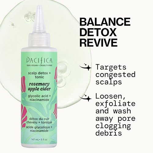 Pacifica Scalp Detox Set – Rosemary Apple Cider Vinegar Scalp Exfoliating Tonic with Scalp Massager Brush, Deep Cleansing & Clarifying Treatment for Buildup, Dry Flaky Scalp, Vegan Tonic & Brush