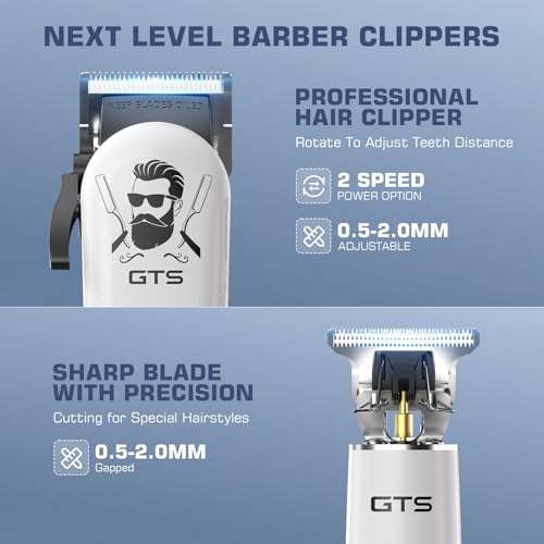 GTSPro Hair Clippers for Men, Clippers and Trimmers Set, Barber Clippers, Electric Hair Trimmer with Box, Gifts for Men White Human-white