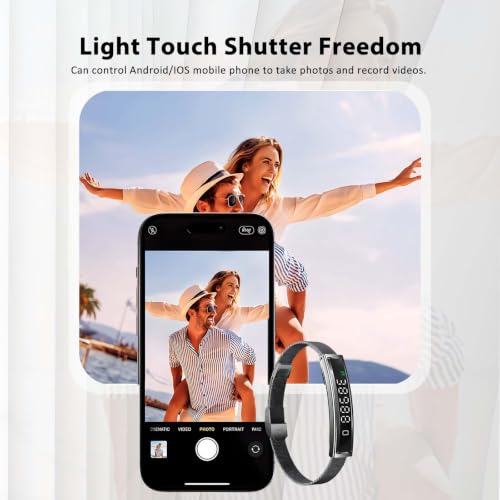 Smart Bracelet Fitness Health Tracker for Men Women with 2 Bands Black Steel + Black Silicone