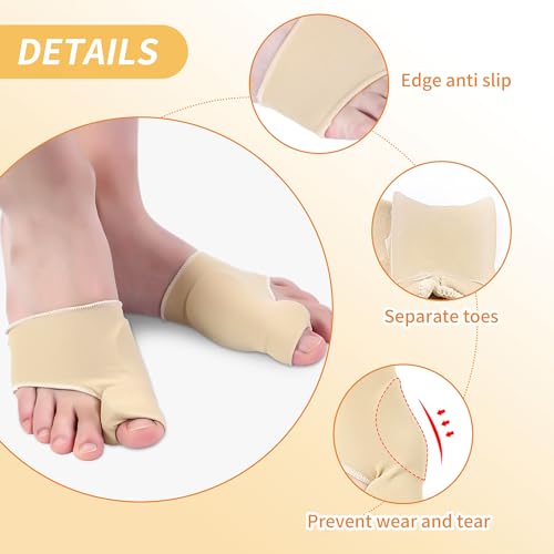 2 pairs Bunion Toe Corrector Big Toe Spacer Separators Brace Straighteners Non-Slip Orthopedic Bunion Splint Comfortable Breathable Toe Guard Fix Bunion Socks Relief Pain in Hallux Valgus beige Medium