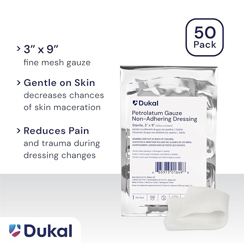 Dukal 206 Petrolatum Gauze, Sterile, 3" Width x 9" Length, Pack of 50