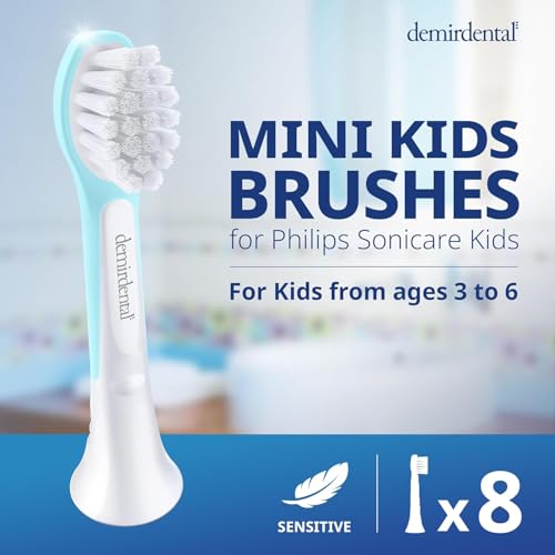 8-Pack Replacement Mini Toothbrush Heads Compatible with Sonicare Kids Turquoise 3-6 Year