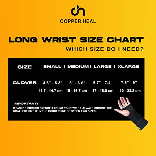 COPPER HEAL Long WRIST Brace compression Sleeve wraps Adjustable Bandage Right & Left Hands Strap Short Sleeves Wrap Recovery carpal tunnel wrist brace night support thumb L BLACK