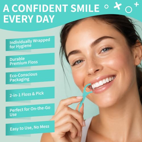 600 Pack Individually Wrapped Dental Floss Picks - Mint Flavored Floss Sticks for Fresh Breath - Strong Smooth & Shred Resistant Tooth Picks - Portable Dental Flossers Oral Care for Home Travel Office 600 Count