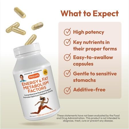 ANDREW LESSMAN Energy and Fat Metabolism Factors 180 Capsules - Promotes Optimum Fat Burning and Energy Metabolism, with Carnitine, Green Tea, Guarana, Ginseng, B-Complex. Easy to Swallow Capsules | Acetyl L-Carnitine with Adaptogens, Botanicals & B Vi...