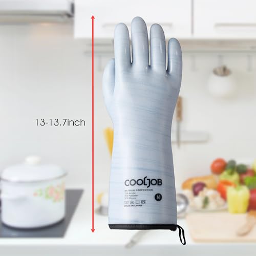 COOLJOB Heat Resistant Oven Gloves, Waterproof BBQ Mitts, Blue, Large