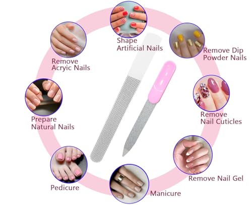 Double Sided Nail File Set with 6 Reusable Shaping Files & 2 Cleaning Brushes, Essentials for Daily Nail Care, Shaping Shellac Gel Nails, Home Manicure Pedicure Kit for Women & Men