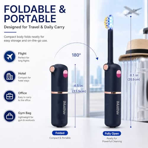 Foldable Travel Electric Toothbrush, Self Cleaning Toothbrush