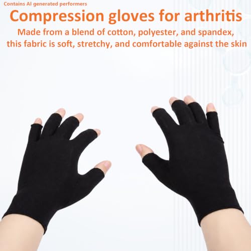3 Pairs Arthritis Compression gloves Women Men, Fingerless Carpal Tunnel Gloves, Wrist Brace Hand Support for Swelling, Crocheting, Typing, Trigger Finger Relief