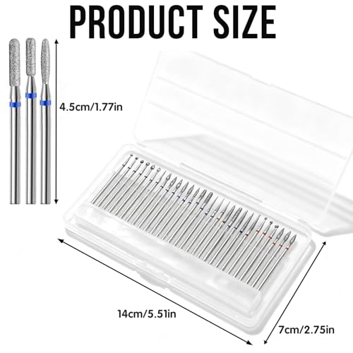 30Pcs Pedicure Care Diamond Nail Drill Bits, Professional Safety Cuticle Nail Drill Bits Tool for Electric Manicure & Pedicure Good Quality Moderate Size