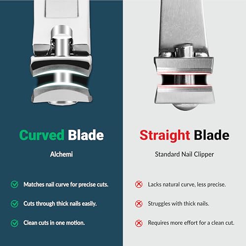 Alchemi Curved Blade Nail Clipper Set – Fingernail & Toenail Clippers with Catcher, 3D Blade Follows Your Nail's Natural Curve, Surgical Grade Steel, Premium Gift Box, 2 Piece Alchemi