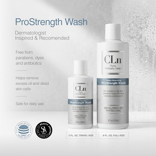 CLn® ProStrength Wash - PH-Balanced and Formulated for Daily Use with Salicylic Acid to Cleanse and Exfoliate Normal to Oily Skin for Men and Women with Body Odor, 8 fl oz. 8 Fl Oz (Pack of 1)
