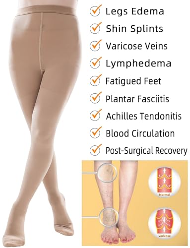 ZCLIKE® Medical Compression Pantyhose Closed Toe Stockings for Women&Men 20-30mmHg All-Season Comfort Advanced Support for Varicose Veins Edema DVT Plus Size 5XL Beige