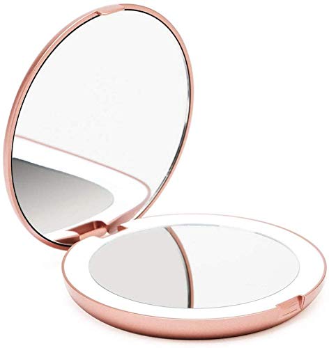 Fancii LED Lighted Travel Makeup Mirror, 1x/10x Magnification - Daylight LED, Compact, Portable, Large 5" Wide Illuminated Folding Mirror - Lumi (Rose Gold) Rose Gold