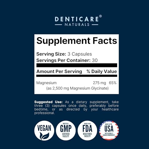BiteGuard - Calms Jaw for Teeth Grinding & Bruxism Relief - (Vegan Safe, Non-GMO) 90 Capsules, Pure Magnesium for Bruxism Supplement by Denticare Naturals