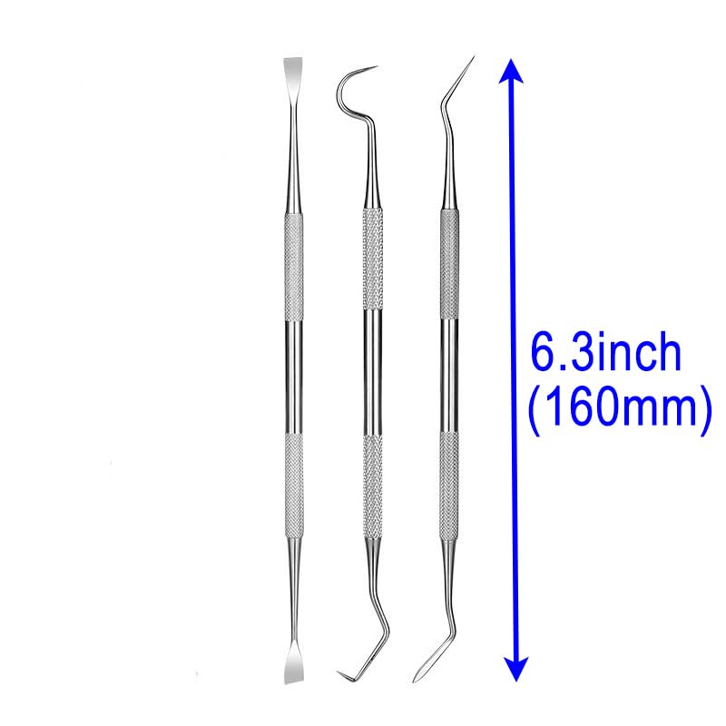 Pet Dog Cat Teeth Tartar Plaque Remover Stainless Steel Double Headed Scaler Scraper Dental Tooth Cleaning Tools Oral Care Hygiene Set(3 Pieces Different Shape Silver)
