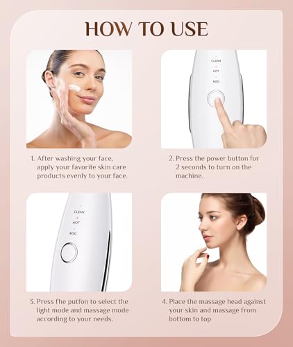 Dopsikn 7 Color Galvanic Machines - Red Light Therapy for Face and Neck, Face Massager Tool for Wrinkles, Double Chin, Vibrating Facial Massager with Thermals, White