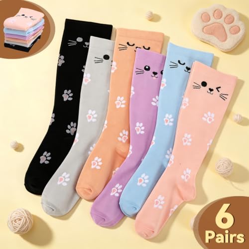 Jspupifip 6 Pairs Plus Size Compression Socks for Women, Wide Calf 4X-Large Black, Gray, Blue, Purple, Pink, Khaki