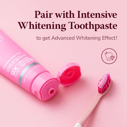 HIMALAYA PINKSALT Intensive Whitening Toothpaste 4.2oz 3Pack + HIMALAYA PINKSALT Natural Toothbrush 4Counts, Teeth Whitening Toothpaste, Medium Toothbrushes