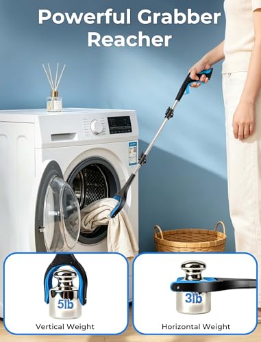 44" Grabber Reacher Tools, 2 Pack Upgraded Strong Foldable Reacher Grabber Heavy Duty Pickup Tool, 4" Wide Claw Opening & 360° Rotating Jaw & Magnet Lightweight Grabber Tool for Senior Patient 44 Inch