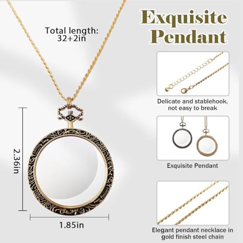 YYHSND 10X Magnifying Glass Necklace Magnifier Necklace Pendant Optical Magnifier with Chain Necklace for Library, Reading, Zooming and Jewelry