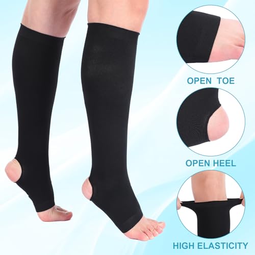 4 Pcs Open Toe and Open Heel Compression Stockings 20-30 mmHg Toeless Compression Anti Embolism Stockings Lower Leg Garment for Men Women Knee High Varicose Veins Edema Travelling