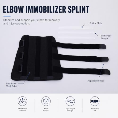 Elbow Brace Splint for Cubital Tunnel Syndrome, Adjustable Elbow Support for Fracture Recovery, Tennis Arm Stabilizer, Night Sleep Relief for Arthritis & Tendonitis Pain (Black)