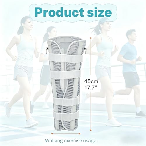 3-Panel Knee Immobilizer Brace for Men Women, Adjustable Leg Stabilizer with 4 Rigid Aluminum Splints & Anti-Slip Shoulder Strap, for Post-Surgery Recovery, Ligament Tears, Fractures