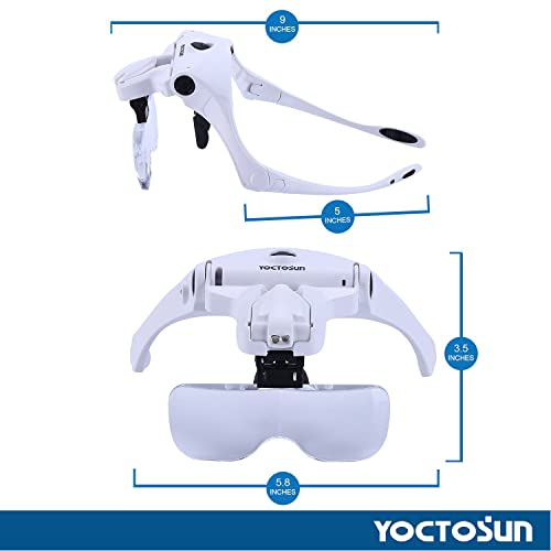 YOCTOSUN Magnifying Glasses with LED Light,5 Lenses,Headband,Storage Case Led Head Magnifier with Storage Case