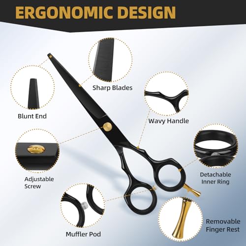 Hair Cutting Scissors Kit with Razor, Leather Case 2-scissors set Black