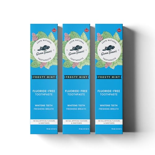 Green Beaver All Natural Organic Toothpaste, Vegan, Fluoride Free & Gluten Free Toothpaste, Frosty Mint Flavor, 75ml, 3 Pack