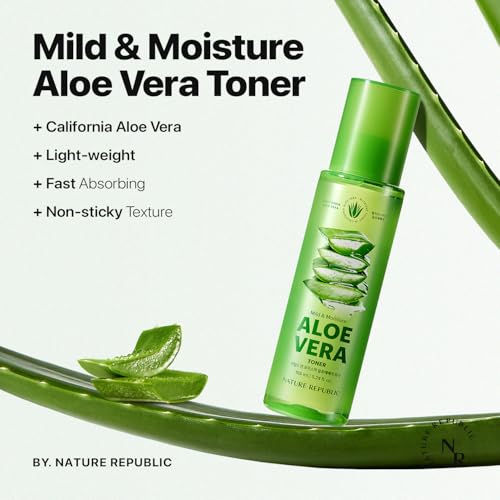 Nature Republic Mild & Moisture Aloe Vera Toner | Soothing & Hydrating Facial Toner, Lightweight Refreshing Formula, Korean Skincare (5.24 Fl Oz)