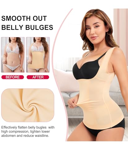 Gotoly Women's Waist Cincher Tummy Control Shapewear Compression Vest Medium Black/Beige 2pcs