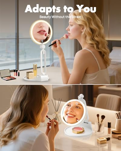 Travel Magnifying Makeup Mirror with Lights, Dual Sided 1X/40X, Foldable 40x-white