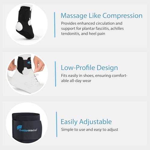 Ovation Medical Step Free Plantar Fasciitis Brace - Massage-Like Ankle Compression for Daytime Heel Pain and Plantar Fasciitis Relief - Lightweight and Low Profile (Large) Large