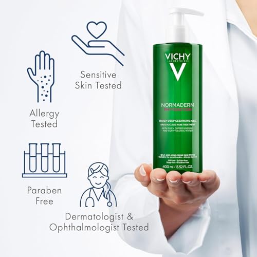 VICHY Normaderm Daily Acne Face Wash, 0.5% Salicylic Acid Cleanser 13.52 Fl Oz (Pack of 1) Face Cleanser