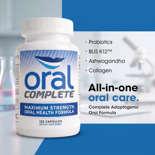 Oral Complete 11-in-1 Dental Probiotics, Bad Breath Treatment Halitosis Tonsil Stone with Non-GMO with BLIS K12, Ashwagandha and Collagen, 120 Capsules 120 Count (Pack of 1)