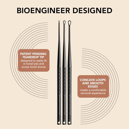Tonsil Tech Tonsil Stone Remover Tool - Tonsil Stones Removal Kit - Made in USA Small, Medium, & Large Black