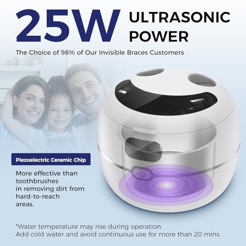 Ultrasonic Retainer Cleaner Machine for Dentures, Mouth Guards, Braces, Toothbrush Heads, Jewelry, 220ML Capacity Ultrasonic Cleaner with Digital Timer&UV, 2 Modes for All Dental Appliances，White